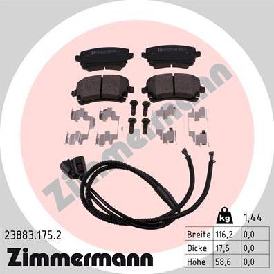 Zimmermann 23883.175.2 - Тормозные колодки, дисковые, комплект avtokuzovplus.com.ua