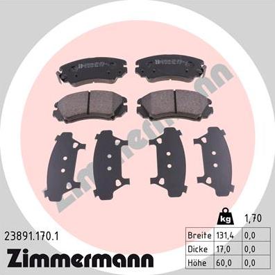 Zimmermann 23891.170.1 - Гальмівні колодки, дискові гальма autocars.com.ua