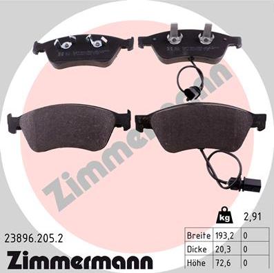 Zimmermann 23896.205.2 - Тормозные колодки, дисковые, комплект avtokuzovplus.com.ua