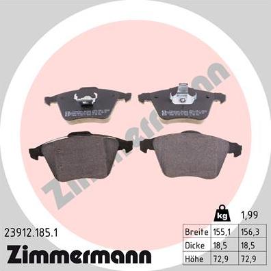 Zimmermann 23912.185.1 - Гальмівні колодки, дискові гальма autocars.com.ua