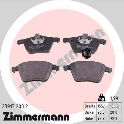 Zimmermann 23913.200.2 - Гальмівні колодки, дискові гальма autocars.com.ua