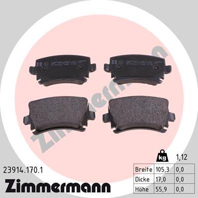 Zimmermann 23914.170.1 - Тормозные колодки, дисковые, комплект avtokuzovplus.com.ua
