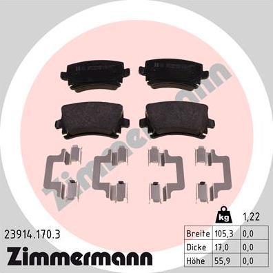 Zimmermann 23914.170.3 - Гальмівні колодки, дискові гальма autocars.com.ua