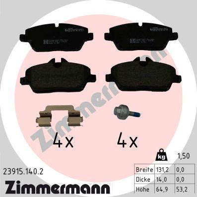 Zimmermann 23915.140.2 - Гальмівні колодки, дискові гальма autocars.com.ua