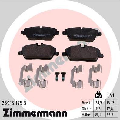 Zimmermann 23915.175.3 - Тормозные колодки, дисковые, комплект avtokuzovplus.com.ua