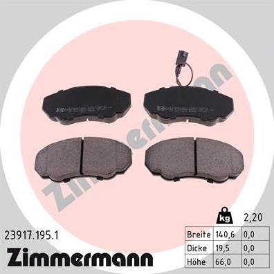 Zimmermann 23917.195.1 - Тормозные колодки, дисковые, комплект avtokuzovplus.com.ua