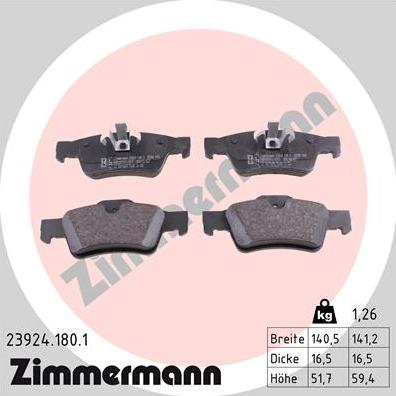 Zimmermann 23924.180.1 - Гальмівні колодки, дискові гальма autocars.com.ua