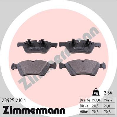 Zimmermann 23925.210.1 - Гальмівні колодки, дискові гальма autocars.com.ua