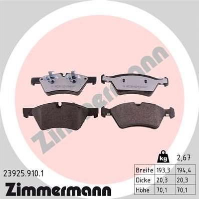 Zimmermann 23925.910.1 - Тормозные колодки, дисковые, комплект autodnr.net