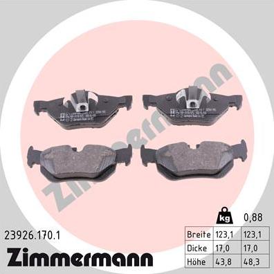 Zimmermann 23926.170.1 - Тормозные колодки, дисковые, комплект avtokuzovplus.com.ua