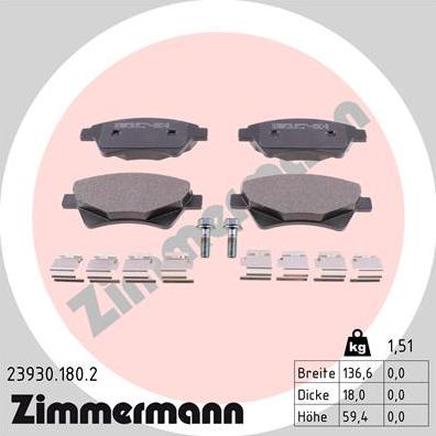 Zimmermann 23930.180.2 - Гальмівні колодки, дискові гальма autocars.com.ua