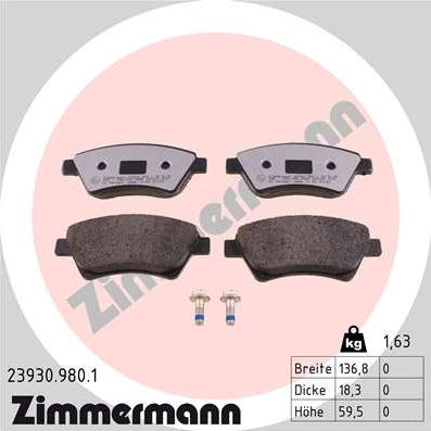 Zimmermann 23930.980.1 - Гальмівні колодки, дискові гальма autocars.com.ua