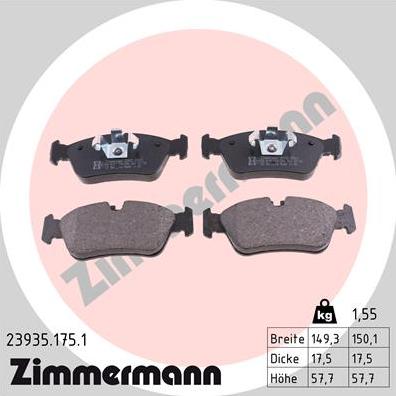 Zimmermann 23935.175.1 - Тормозные колодки, дисковые, комплект avtokuzovplus.com.ua