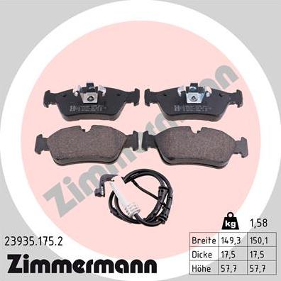 Zimmermann 23935.175.2 - Гальмівні колодки, дискові гальма autocars.com.ua