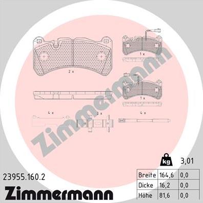 Zimmermann 23955.160.2 - Тормозные колодки, дисковые, комплект avtokuzovplus.com.ua