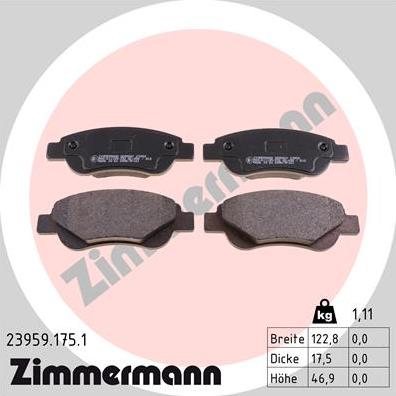 Zimmermann 23959.175.1 - Гальмівні колодки, дискові гальма autocars.com.ua