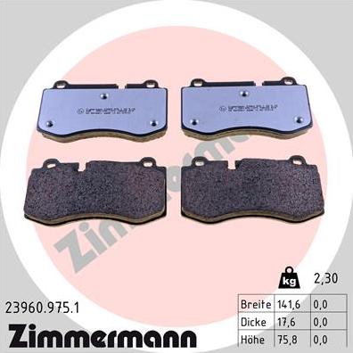 Zimmermann 23960.975.1 - Тормозные колодки, дисковые, комплект avtokuzovplus.com.ua