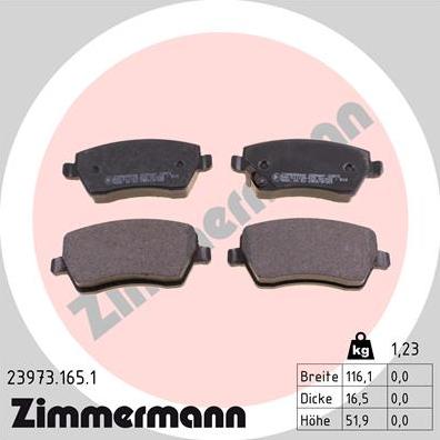 Zimmermann 23973.165.1 - Тормозные колодки, дисковые, комплект avtokuzovplus.com.ua