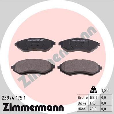 Zimmermann 23974.175.1 - Тормозные колодки, дисковые, комплект avtokuzovplus.com.ua