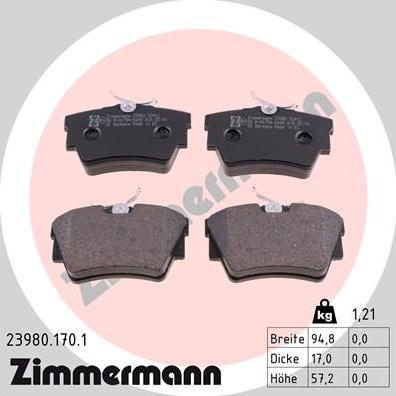 Zimmermann 23980.170.1 - Гальмівні колодки, дискові гальма autocars.com.ua