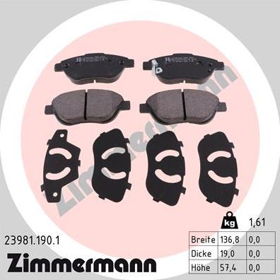 Zimmermann 23981.190.1 - Гальмівні колодки, дискові гальма autocars.com.ua