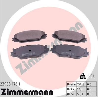 Zimmermann 23983.178.1 - Тормозные колодки, дисковые, комплект avtokuzovplus.com.ua