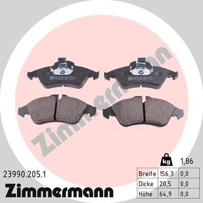 Zimmermann 23990.205.1 - Тормозные колодки, дисковые, комплект autodnr.net