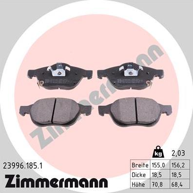 Zimmermann 23996.185.1 - Тормозные колодки, дисковые, комплект autodnr.net