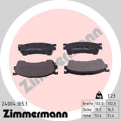 Zimmermann 24004.165.1 - Гальмівні колодки, дискові гальма autocars.com.ua