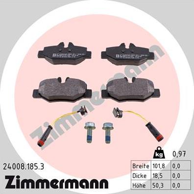 Zimmermann 24008.185.3 - Тормозные колодки, дисковые, комплект avtokuzovplus.com.ua