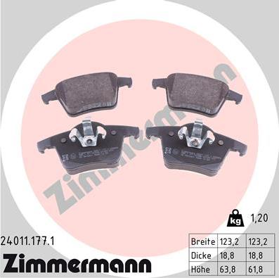 Zimmermann 24011.177.1 - Тормозные колодки, дисковые, комплект avtokuzovplus.com.ua