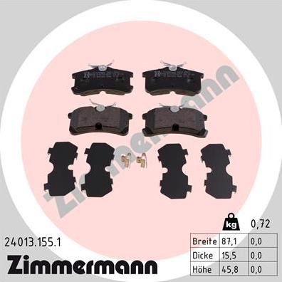 Zimmermann 24013.155.1 - Гальмівні колодки, дискові гальма autocars.com.ua