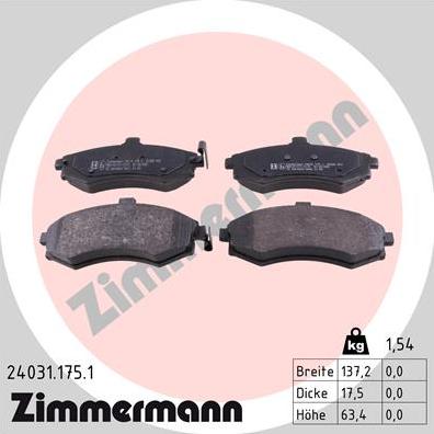 Zimmermann 24031.175.1 - Гальмівні колодки, дискові гальма autocars.com.ua