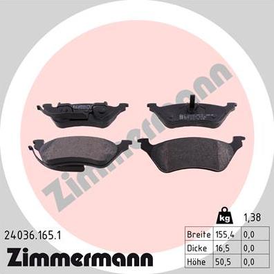 Zimmermann 24036.165.1 - Тормозные колодки, дисковые, комплект avtokuzovplus.com.ua