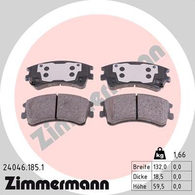 Zimmermann 24046.185.1 - Тормозные колодки, дисковые, комплект autodnr.net