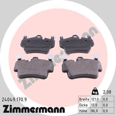 Zimmermann 24049.170.9 - Гальмівні колодки, дискові гальма autocars.com.ua