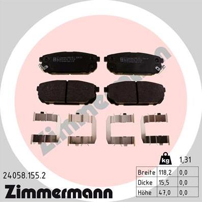 Zimmermann 24058.155.2 - Гальмівні колодки, дискові гальма autocars.com.ua