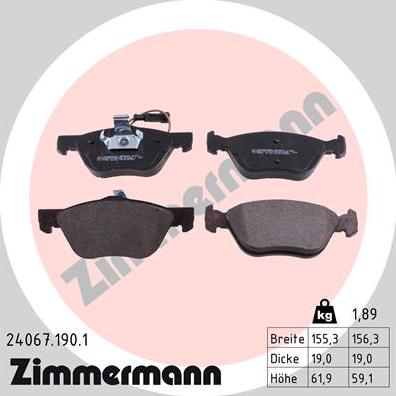 Zimmermann 24067.190.1 - Тормозные колодки, дисковые, комплект autodnr.net