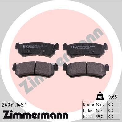 Zimmermann 24071.145.1 - Тормозные колодки, дисковые, комплект avtokuzovplus.com.ua