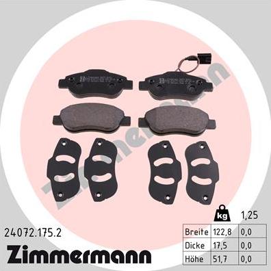 Zimmermann 24072.175.2 - Гальмівні колодки, дискові гальма autocars.com.ua