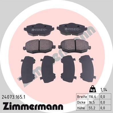 Zimmermann 24073.165.1 - Гальмівні колодки, дискові гальма autocars.com.ua