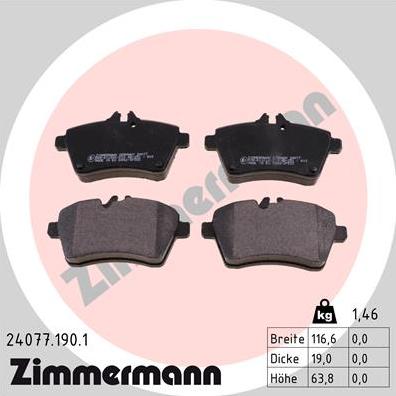 Zimmermann 24077.190.1 - Гальмівні колодки, дискові гальма autocars.com.ua