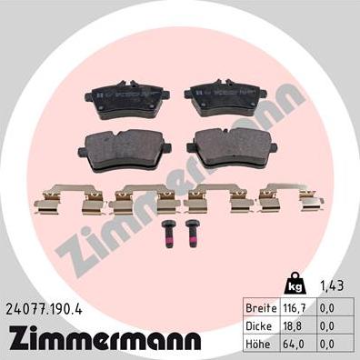 Zimmermann 24077.190.4 - Тормозные колодки, дисковые, комплект avtokuzovplus.com.ua