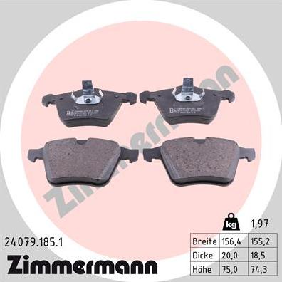 Zimmermann 24079.185.1 - Гальмівні колодки, дискові гальма autocars.com.ua