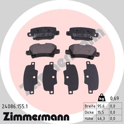 Zimmermann 24086.155.1 - Тормозные колодки, дисковые, комплект avtokuzovplus.com.ua