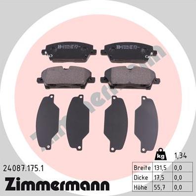 Zimmermann 24087.175.1 - Тормозные колодки, дисковые, комплект avtokuzovplus.com.ua