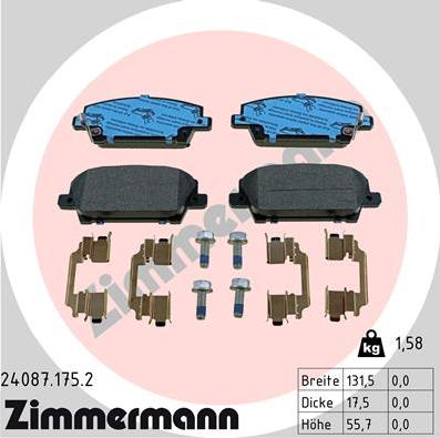 Zimmermann 24087.175.2 - Гальмівні колодки, дискові гальма autocars.com.ua