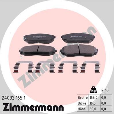 Zimmermann 24092.165.1 - Комплект гальмівних колодок autocars.com.ua