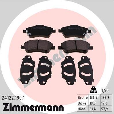 Zimmermann 24122.190.1 - Гальмівні колодки, дискові гальма autocars.com.ua