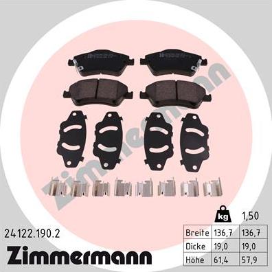 Zimmermann 24122.190.2 - Гальмівні колодки, дискові гальма autocars.com.ua